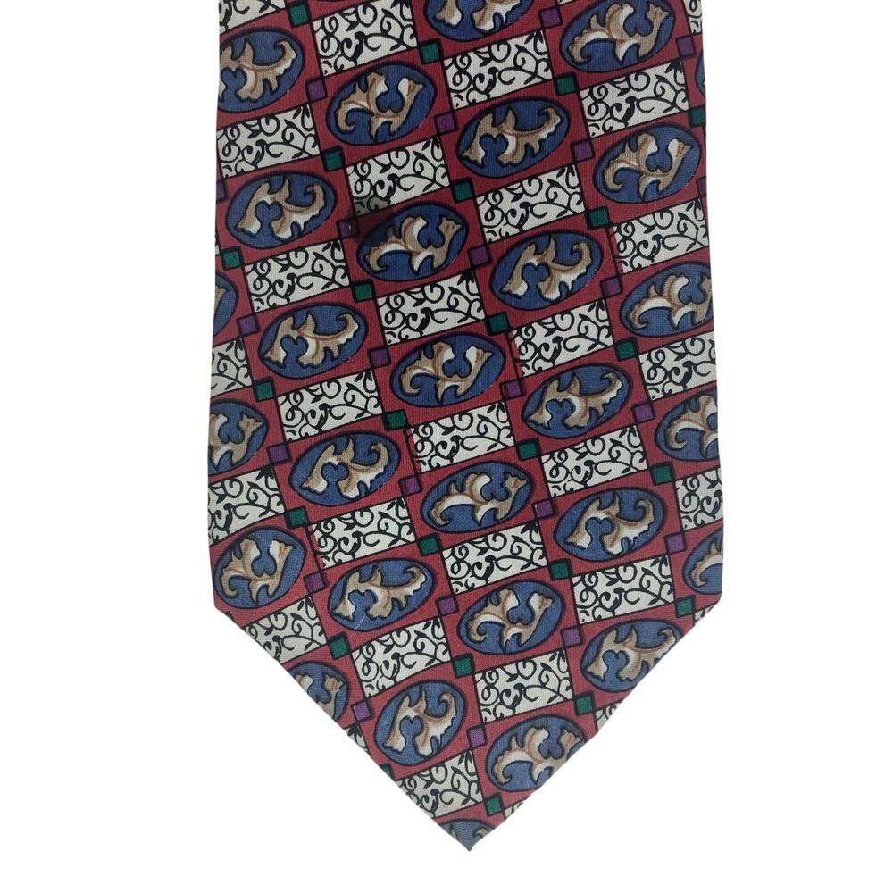 Red Abstract Checkered Pattern Tie - image 4